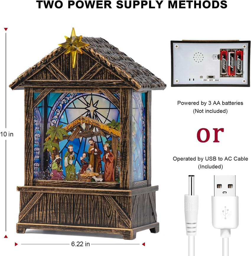 Nativity with Star Musical Lighted Water Creche with Swirling Glitter, Christmas Snow Globe Nativity Manger for Xmas with Music, Holiday Decorations Gifts for Family, Children or Friends