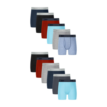 Hanes® Boys' Tagless® Boxer Briefs, 10-Pack Value Pack Black/Grey/Blue/Red Small