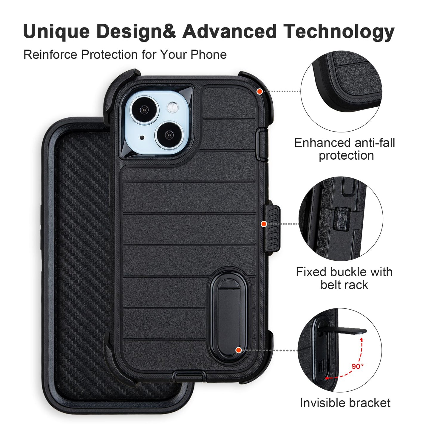 for Black Case iPhone 14 Case with Belt Clip, for Shockproof Case iPhone 14 Heavy Duty,3 Layers of Sturdy,Anti-Drop,Military-Grade Defender Cover for iPhone 14 Case Black