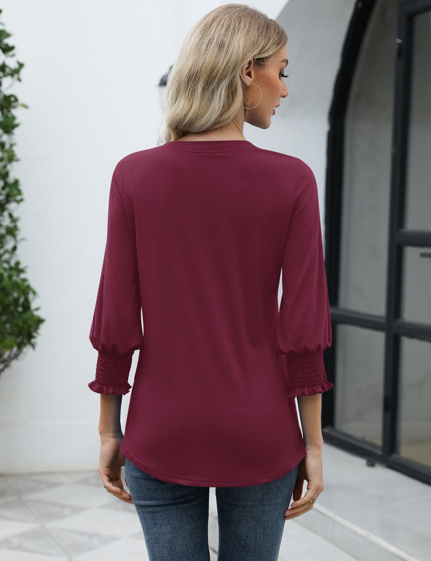 LOMON Blouses for Women Dressy Casual 3/4 Sleeve Tops for Women V Neck T Shirt Ladies Tops and Blouses Orange Blue Print L