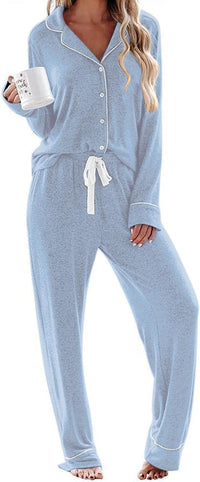 Ekouaer Women's Pajamas Long Sleeve Sleepwear Casual Button Down Loungewear Soft Pjs Set S-XXL