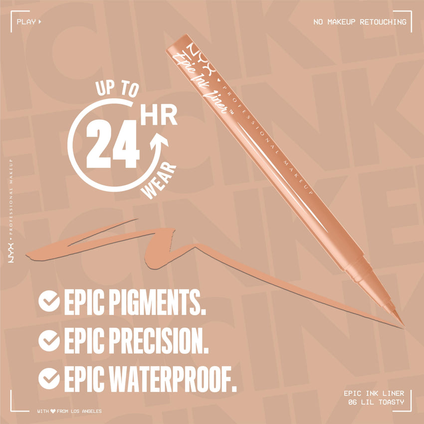 NYX PROFESSIONAL MAKEUP Epic Ink Liner, Waterproof Liquid Eyeliner - Black, Vegan Formula