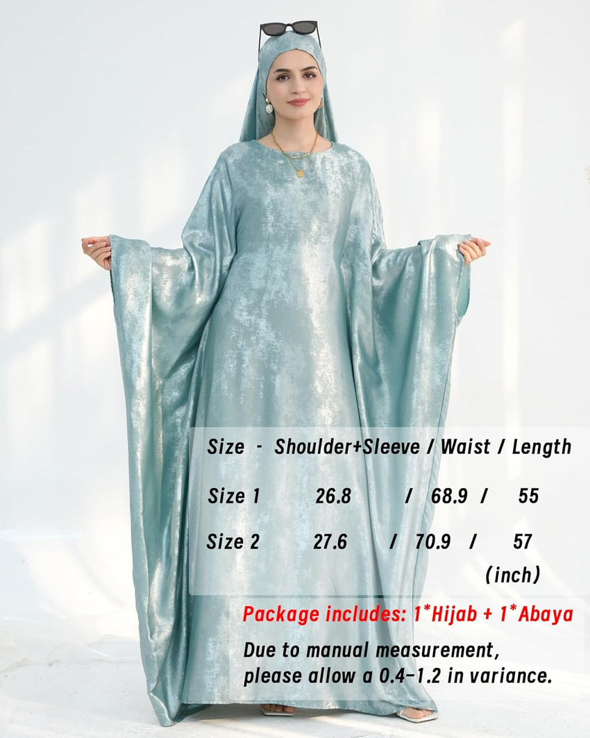 Luxury Dubai Style Abaya and Hijab Set, Breathable Modest Prayer Dress with Belt Loose Fit Muslim Robe