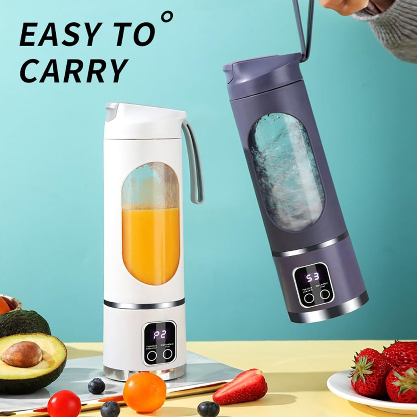 Digital Multimode Juicer Blender, Portable Blender Personal Electric,500ml Portable Juicer For Shakes And Smoothies, Best For Home & Travel (2PCS White Army Green)