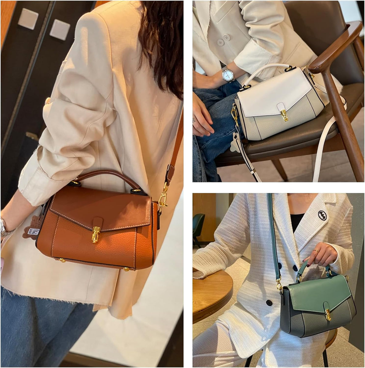 imeetu Crossbody Bags for Women, Leather Shoulder Bag, Purses and Handbags | Genuine Leather Womens Crossbody Purse, Structure Shoulder Purse with Top Handle & 2 Straps for 3 Styles, Travel, Daily, Gift