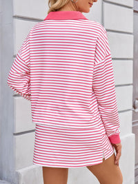 Womens 2 Piece Set Striped Sweatshirt Skirt Set Casual Long Sleeve Skort Workout Matching Lounge Set with Pockets