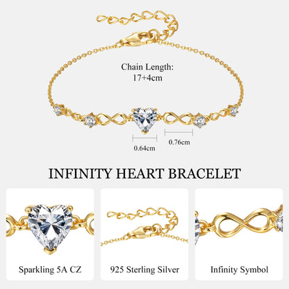 G&GEMSJEW Infinity Heart Birthstone Bracelets for Women, 925 Sterling Silver Women Charm Link Bracelet Adjustable, Birthday Anniversary Christmas Jewelry Gifts for Women Wife Mom Girlfriend Her