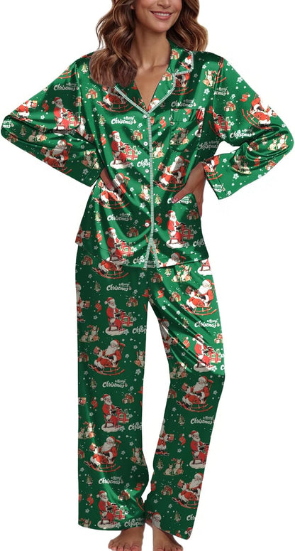 Ekouaer Pajamas For Women Set Silk Pjs 2 Piece Satin Sleepwear Long Sleeve Button Down Lounge Sets With Pant