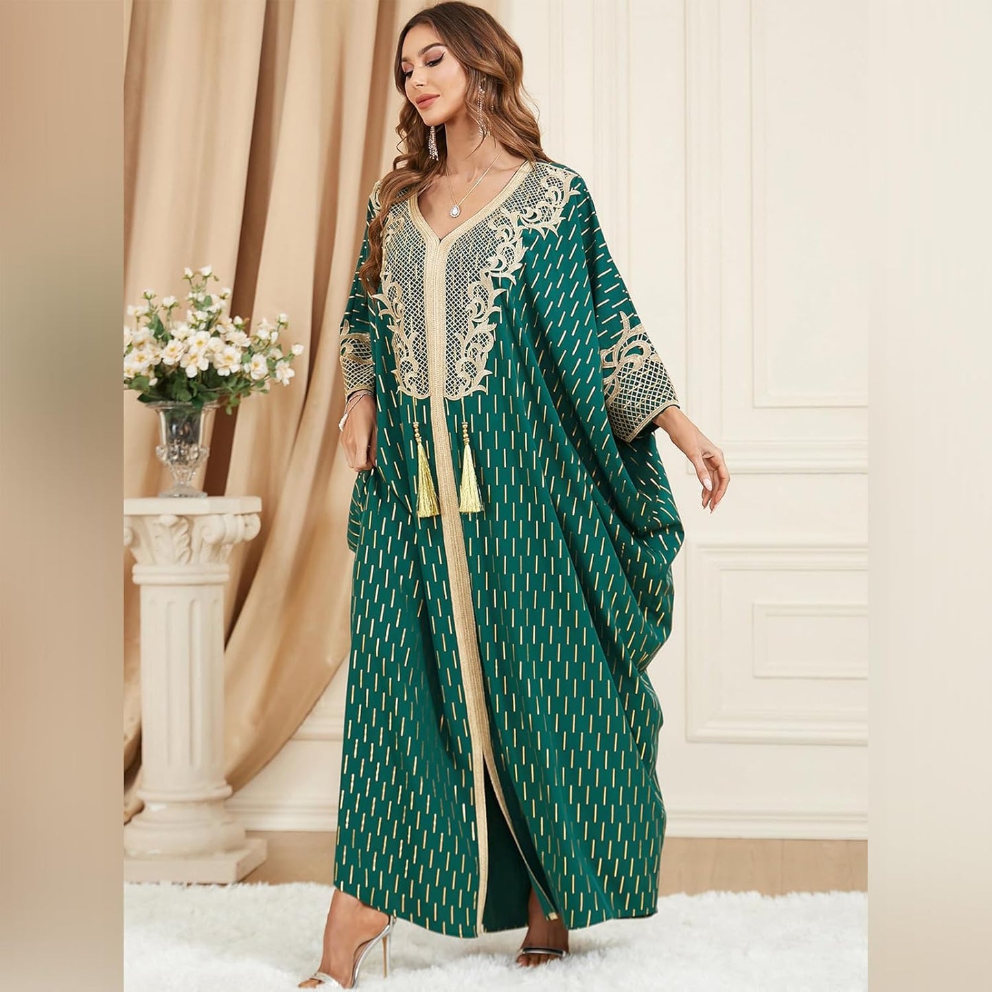 ODIZLI Muslim Abaya for Women Long Dresses Dubai Pendant Bat Sleeves Turkey African Caftan Vest