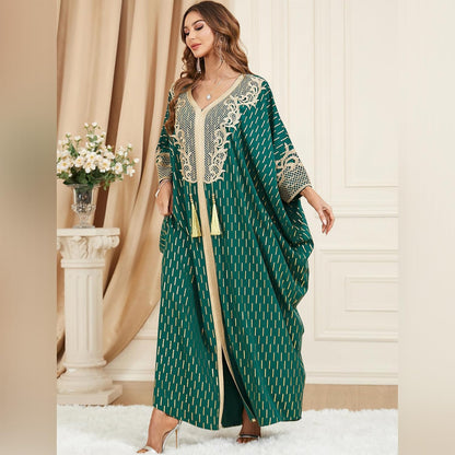 ODIZLI Muslim Abaya for Women Long Dresses Dubai Pendant Bat Sleeves Turkey African Caftan Vest
