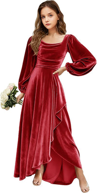 Velvet Junior Bridesmaid Dresses Long Sleeve Girls Christmas Dress Flower Girl Dresses Wedding Guest Maxi Party Gown