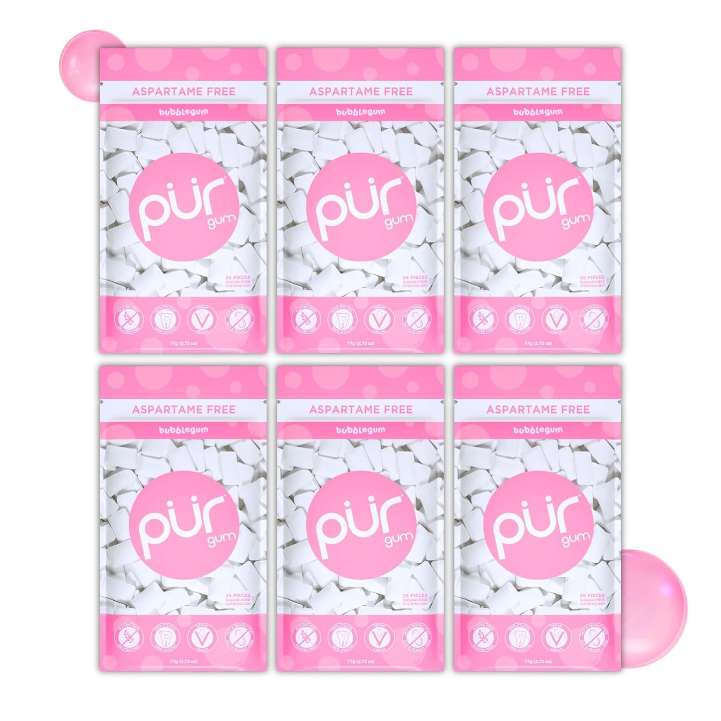 PUR Gum | Aspartame Free Chewing Gum | 100% Xylitol | Natural Spearmint Flavored Gum, 55 Pieces (Pack of 3)