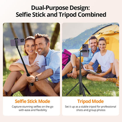 ATUMTEK Selfie Stick Tripod, All-in-one Extendable Aluminum Phone Tripod with Rechargeable Bluetooth Remote, 360 Rotatable for iPhone 16 Pro Max/15/14/13 Samsung Smartphones, Black