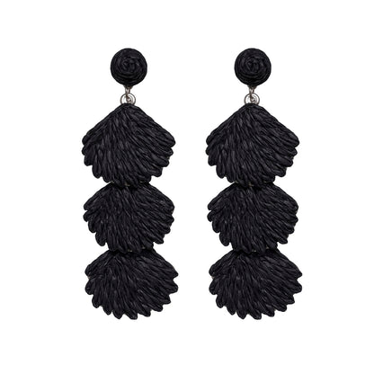 Raffia Dangle Earrings for Women - Boho Statement Rattan Drop Jewelry with Shell Design, Lightweight Summer Beach Trendy Accessories