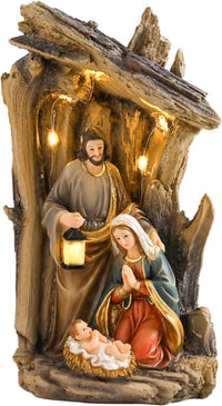 Yinns 9.8 Inch Christmas Nativity Sets, Light Up Nativity Scene Indoor, Manger Nativity Scene Figures Set Holy Family Christmas Tabletop Decotation