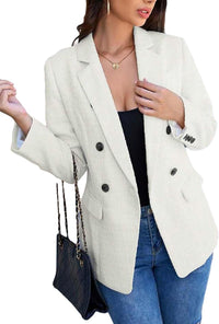 Mina Self Womens 2024 Tweed Blazers Warm Double Breasted Lapel Long Sleeve Fashion Casual Work Suits Jacket