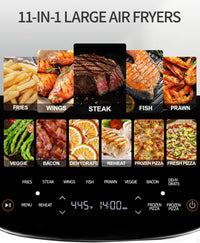 Extra Large Air Fryer,11-IN-1 6 QT 450F Air Fryer with Superior Airflow, Dual Heat Source Technology, Smart Digital Wide Fryer with PFAS Free Basket, Fits a 12" Pizza or 33 Chicken Wings