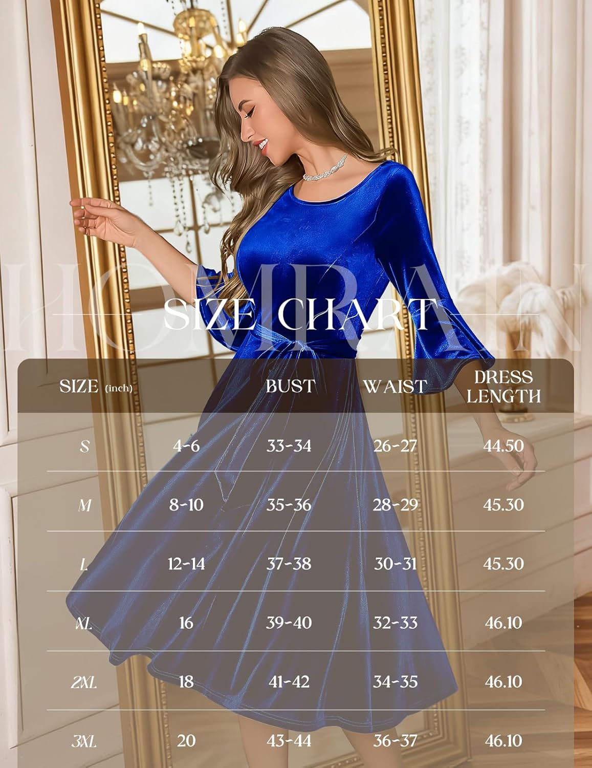 HomRain Women's Long Sleeve Velvet Midi Dresses for Wedding Guest Church Formal Winter Christmas Cocktail Party