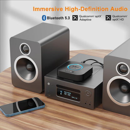 [Upgraded] 1Mii B06 Plus Bluetooth Receiver, HiFi Wireless Audio Adapter, Bluetooth 5.3 Receiver with 3D Surround aptX HD aptX Adaptive for Home Music Streaming Stereo System