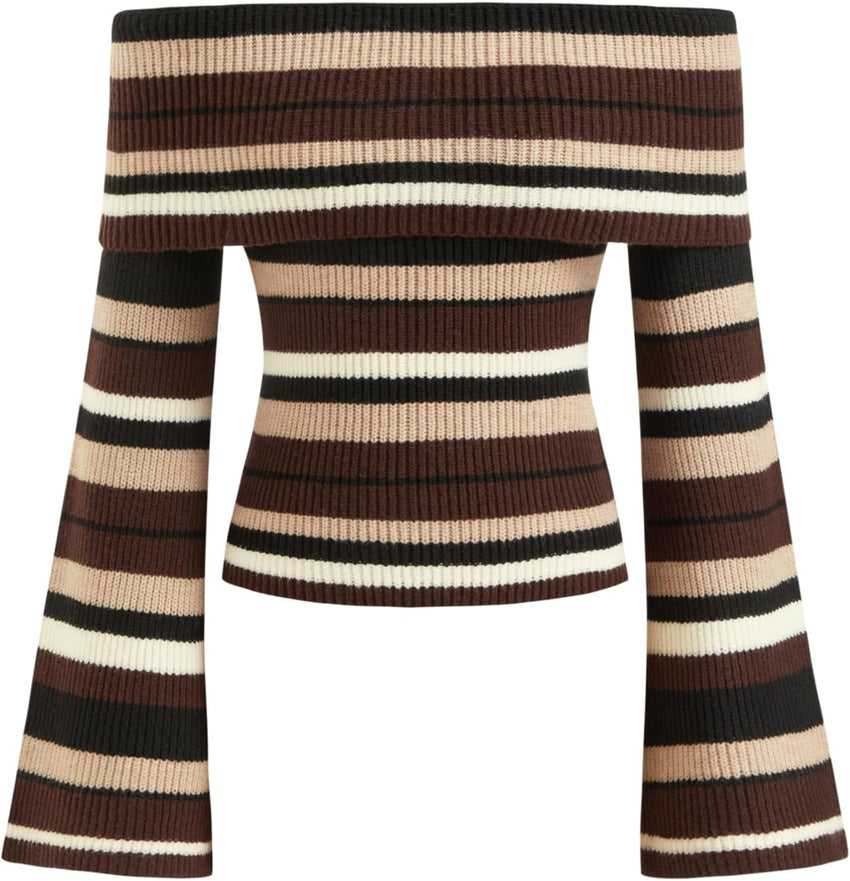 CIDER Off The Shoulder Tops for Women Long Sleeve Going Out Y2K Tops Knit Pullover Fall Outfits Trendy 2025