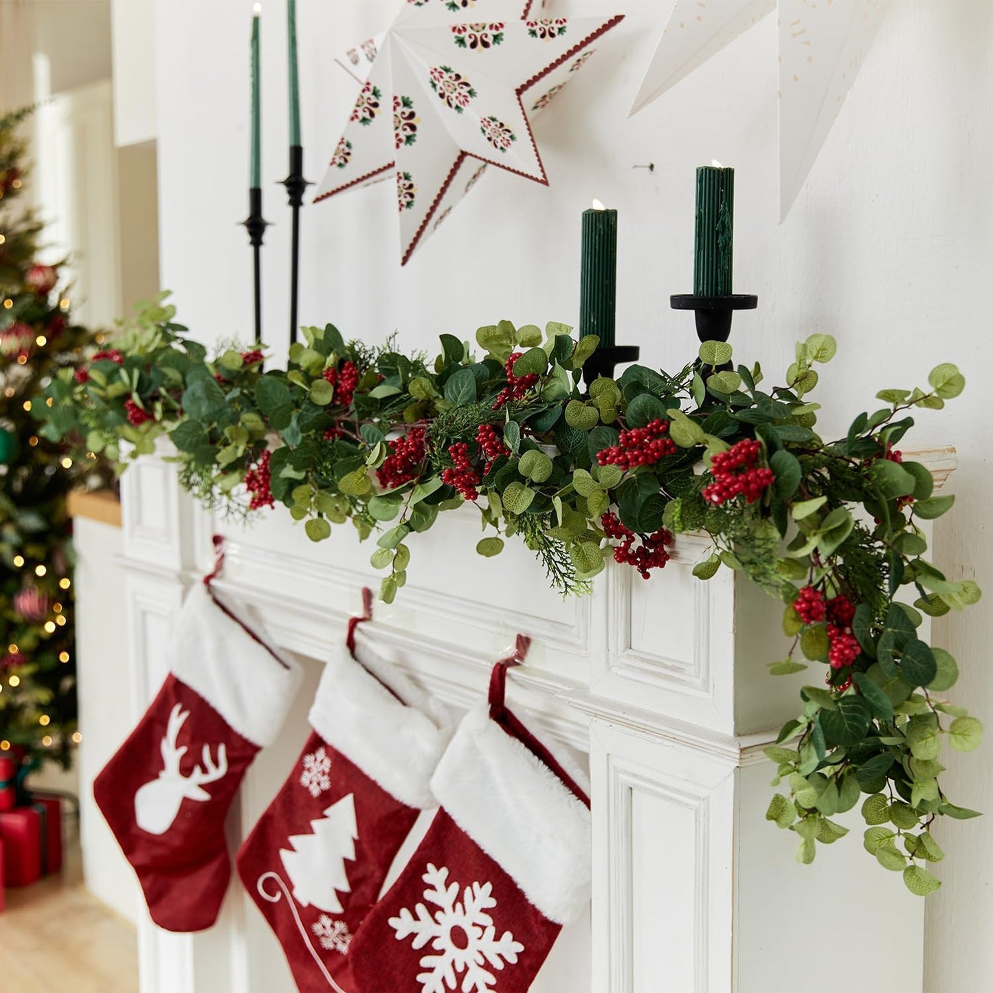 6FT Christmas 144 Branch Tips Cedar Garlands, Anna's Whimsy Artificial Pine Cypress Greenery Garland, Decorations Holiday Indoor Outdoor Christmas Decor Winter Garland