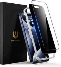 UNBREAKcable 2PCS Screen Protector for iPhone 16-1 Privacy Tempered Glass+1 Clear Glass Double Shatterproof [Easy Installation Frame] [9H Hardness] [Case Friendly] Anti-Scratch for iPhone 6.1 inch