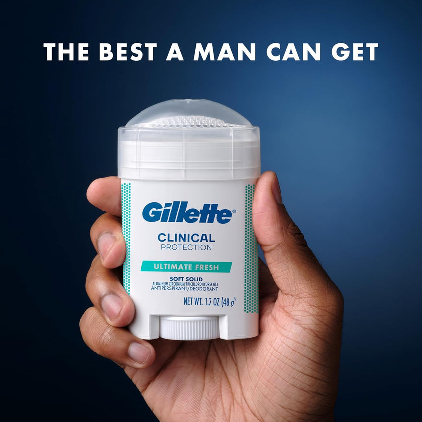 Gillette Clinical Antiperspirant and Deodorant for Men, 72hr Sweat & Odor Protection, Long Lasting Freshness, Anti-White Mark Technology, Soft Solid, Ultimate Fresh Scent, 1.7 oz (Pack of 3)