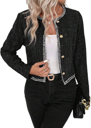 Cropped Jacket Tweed Blazers for Women Black Fall Winter 2023 Blazer Business Casual Womens Blazer Warm Coat Fashion Fitted Slim Suit Jackets Coat Black XXL
