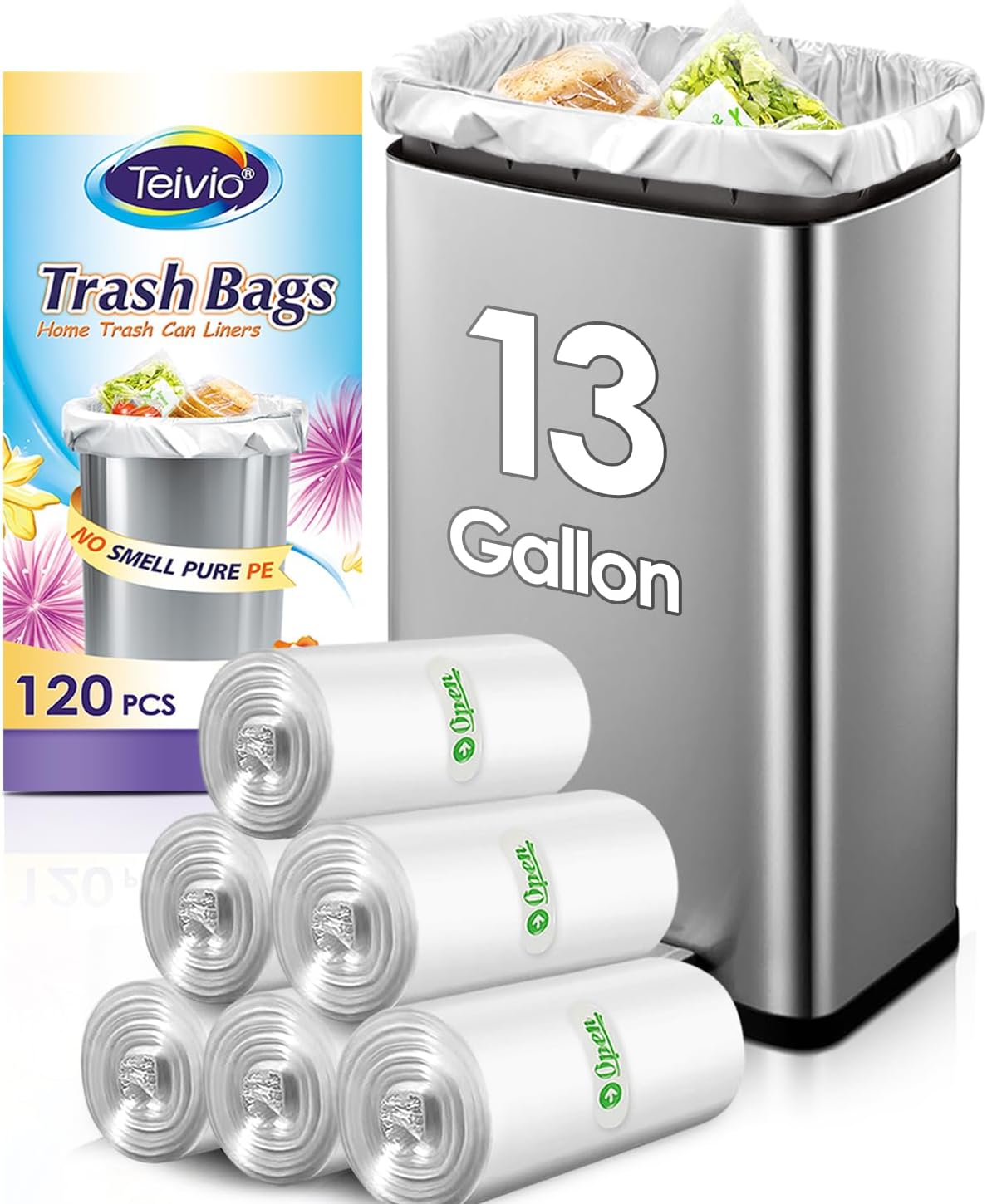 10 Gallon 200 Counts Extra Strong Trash Bags Tall Kitchen Garbage Bags by Teivio, 9 Gallon 10 Gallon,Bathroom Trash Can Bin Liners, Intended for Home,Plastic Bags for office kitchen Garden,Black
