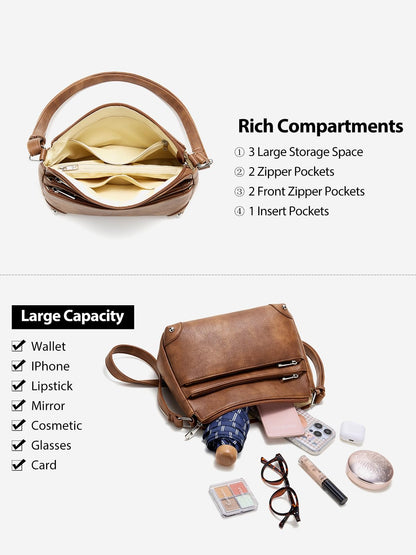 WESTBRONCO Crossbody Bags for Women, Medium Size Shoulder Handbags, Satchel Purse with Multi Zipper Pocket