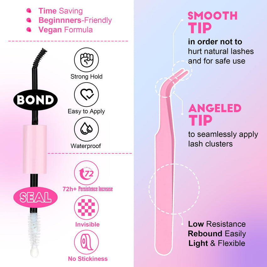 Pawotence Lash Extension Kit DIY 280pcs Lash Clusters Eyelash Extension Kit, 9-16mm 30D 40D Individual Lashes Kit with Lash Bond and Seal, Lash Tweezers for Self Use (30D&40D, 0.07D, 9-16mm, Kit)