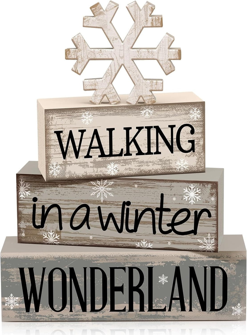 4 Pcs Christmas Table Decor Wooden Hot Cocoa Decoration Christmas Centerpiece Winter Tiered Tray Decor Decorative Red Hot Cocoa Block Signs Gift Farmhouse Xmas Decoration for Home Kitchen