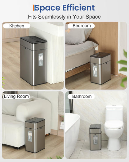 zyz Kitchen Trash Can 10.6 Gallon / 40 Liter, Garbage Cans with Butterfly Lid, Automatic Sensor Trash Bin, USB Type C 1500mAh Battery, Stainless Steel, Touchless and Soft Close, Restaurants Garages