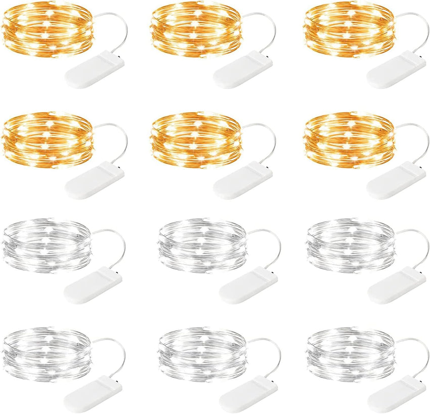 Brightown 12 Pack LED Fairy Lights Battery Operated String Lights - 7ft 20LED Waterproof Silver Wire Firefly Starry Moon Lights for DIY Crafts Wedding Table Centerpieces Party Bedroom Christmas