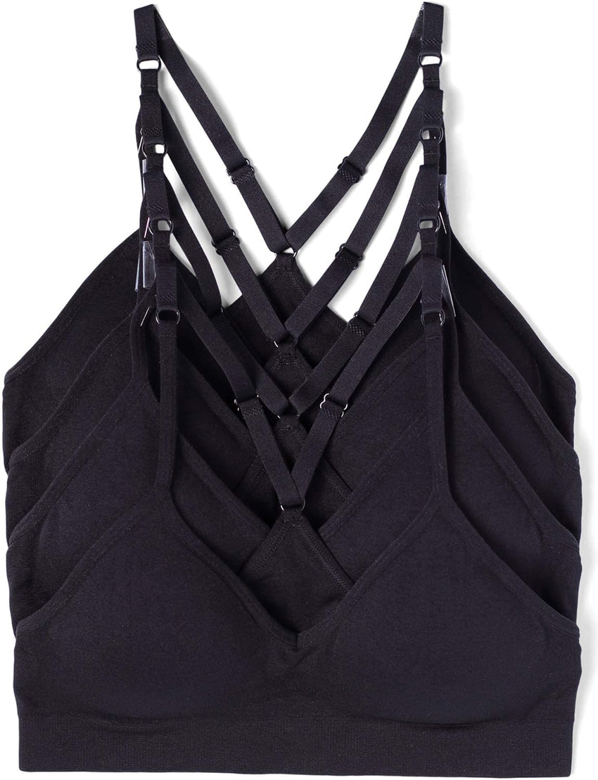 Kalon Women’s 4 Pack Racerback Sports Bralette Seamless Wireless Comfort Bra