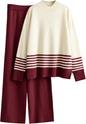 Tanming Women's Lounge Sets 2 Piece Outfits Knitted Pullover Sweater Tops Wide Leg Pants Tracksuit