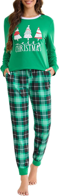 difficort Womens Christmas Pajamas Long Sleeve Pj Set Soft Plaid Pants Sleepwear with Pockets