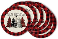 Artoid Mode Waterclor Buffalo Plaid Christmas Trees Placemats Set of 4, 12x18 Inch Winter Table Mats for Outdoor Home Party Kitchen Dining Decor