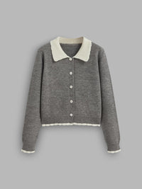 CIDER Cardigans for Women Trendy Knit Collar Button Up Contrasting Binding Regular Fit Crew Neck Cardigan