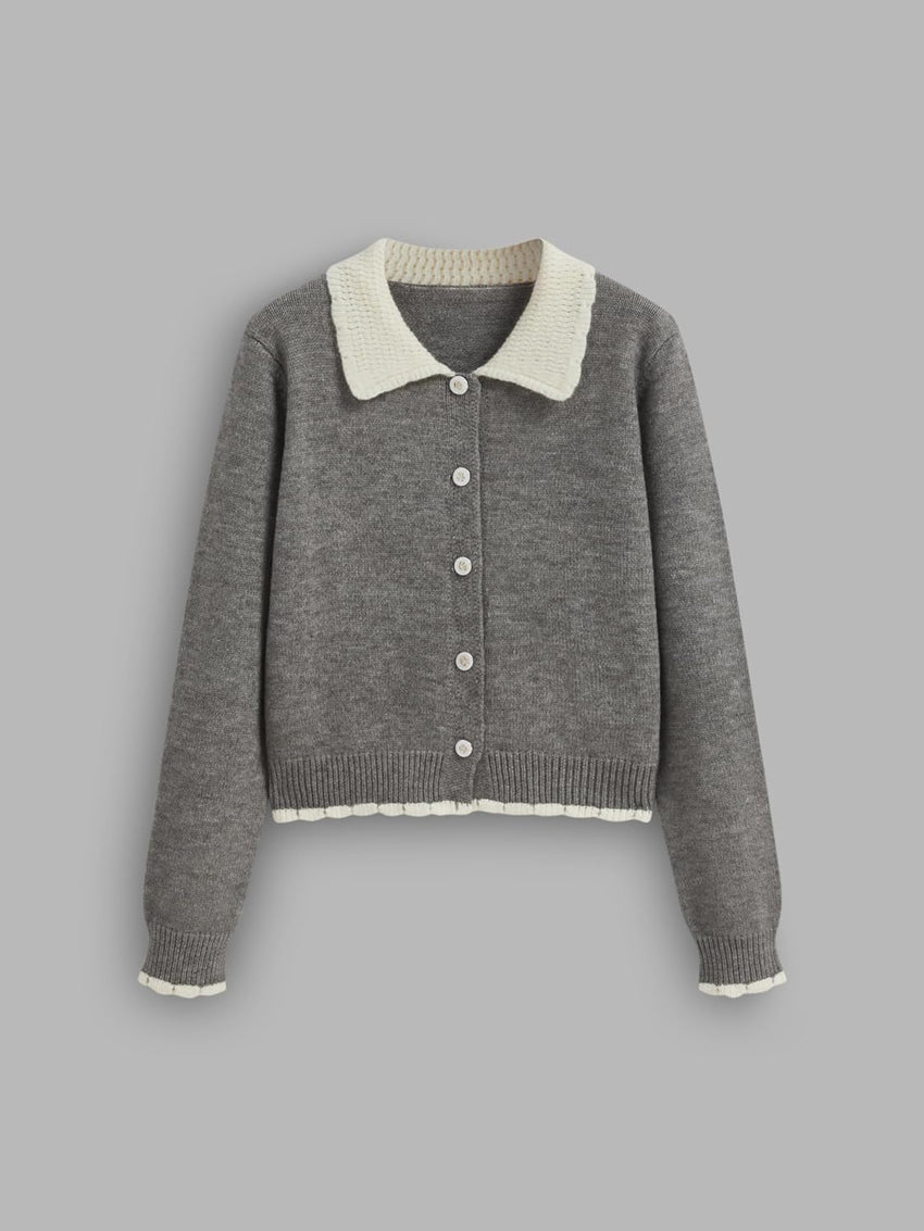 CIDER Cardigans for Women Trendy Knit Collar Button Up Contrasting Binding Regular Fit Crew Neck Cardigan