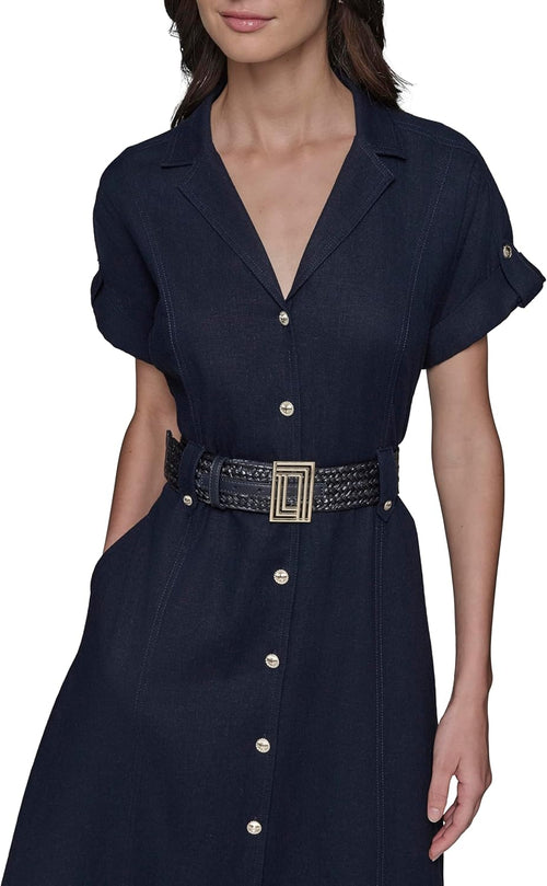 KARL LAGERFELD Womens Light Collared Short Sleeve Midi Dress