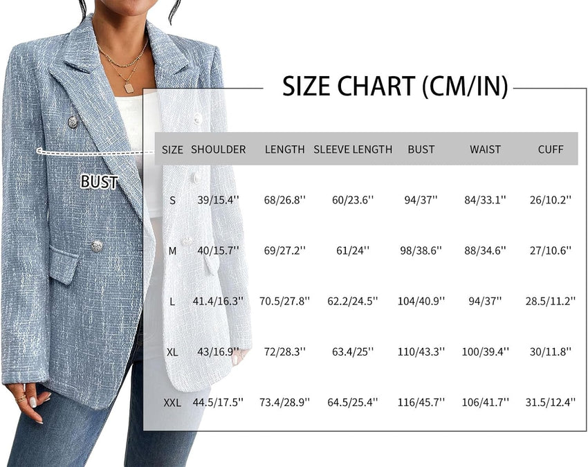 Mina Self 2025 Fall Women's Tweed Blazer - Double-Breasted Fully-Lined Fashion Slim Casual Work Office Jacket with Pockets