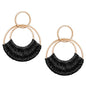 Raffia Hoop Earrings for Women Fun Boho Summer Beach Earrings Lightweight Handmade Straw Wicker Rattan Dangle Earrings Statement Geometric Round Drop Earrings