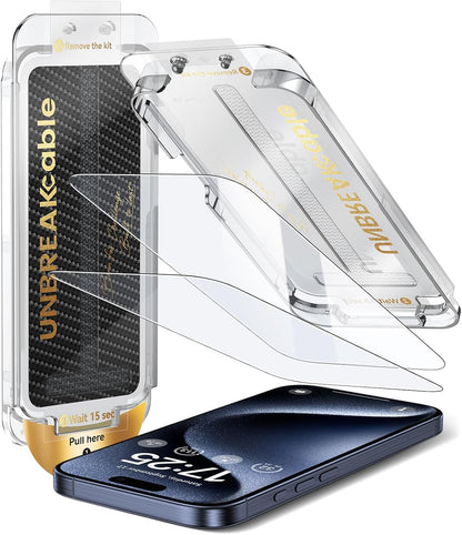 UNBREAKcable Screen Protector for iPhone 16 Pro Max, Pull-To-Protect Easy Installation, Auto Dust-Elimination, 9H+ Military-Grade Tempered Glass, Bubble-Free, Case Friendly, HD Clear, 6.9 Inch, 2 Pack