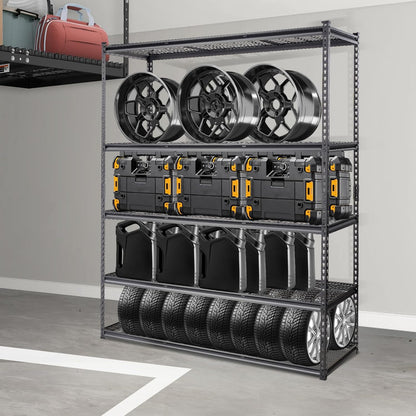 VEVOR Storage Shelving Unit, 5-Tier Adjustable, 2000 lbs Capacity, Heavy Duty Garage Shelves Metal Organizer Wire Rack, Black, 60" L x 24" W x 78" H for Kitchen Pantry Basement Bathroom Laundry Closet