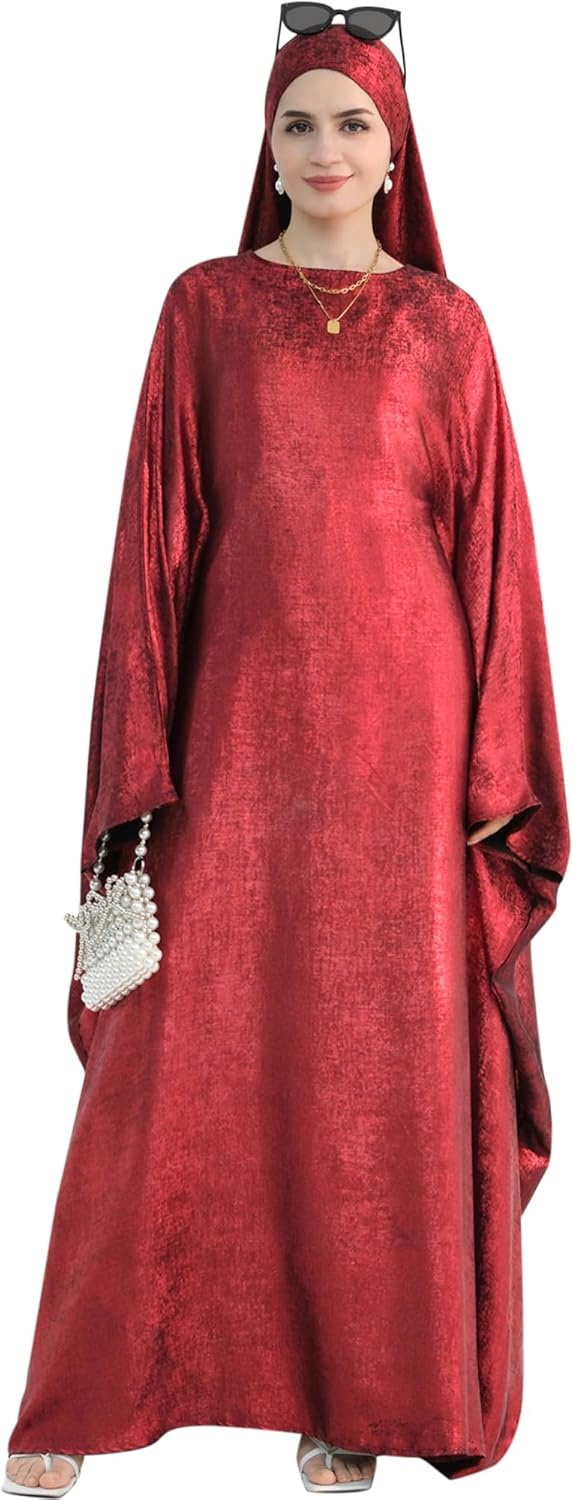 Luxury Dubai Style Abaya and Hijab Set, Breathable Modest Prayer Dress with Belt Loose Fit Muslim Robe