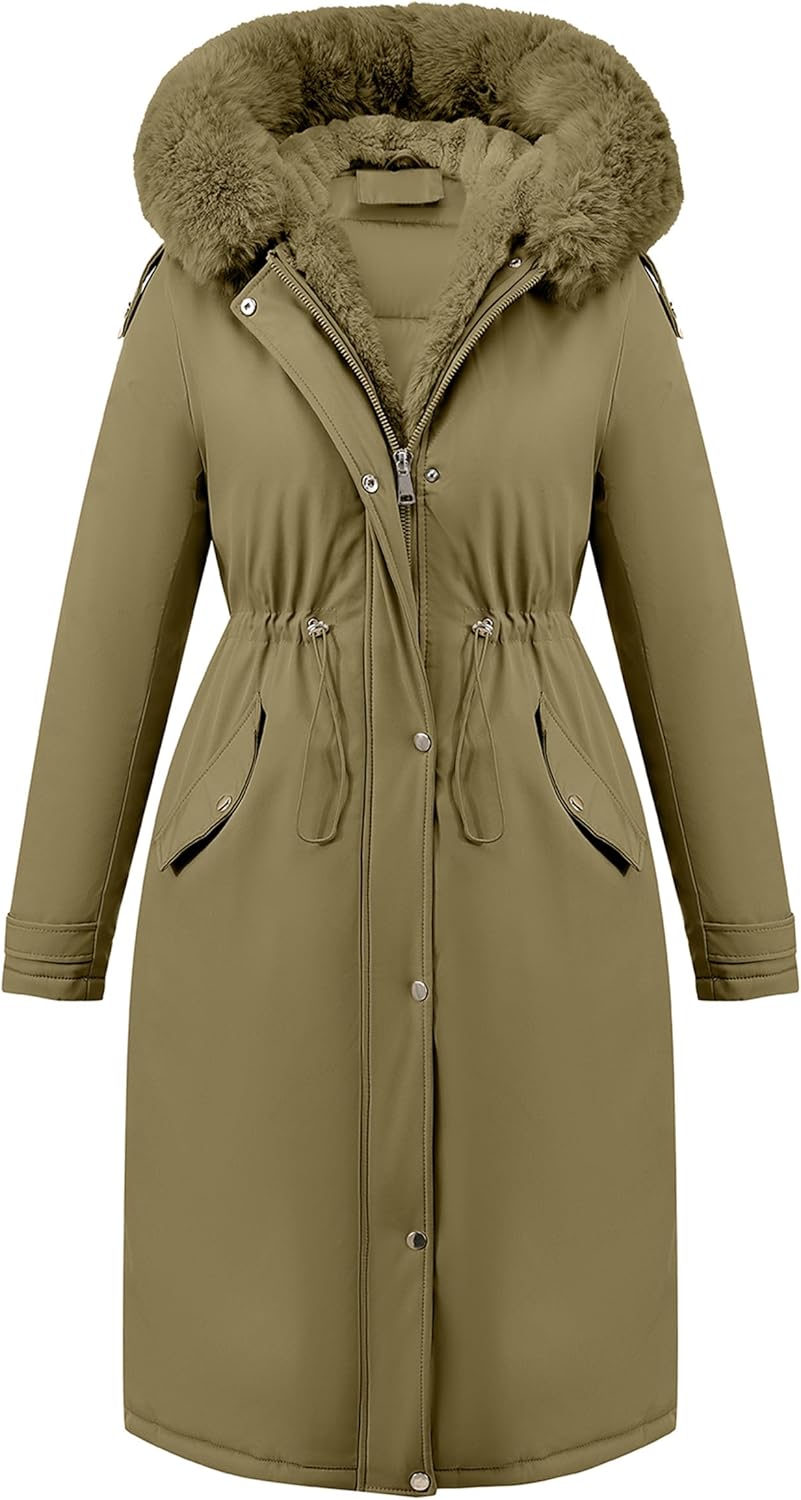 RISISSIDA Women Winter Parka Puffy Coat,Puffer Jacket with Long Fur Collar Hooded,Thicken Warm Bubble Overcoat for Deep Cold
