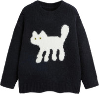 CIDER Women’s Cat Sweater Long Sleeve Crew Neck Fun Graphic Cute Patterned Pullover Sweater Tops