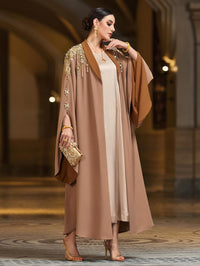 Handmade Beaded Kaftan Open Front Abaya Long Sleeve Maxi Dress, NO INNER, Arabian Robe for Casual Festival Gathering Travel