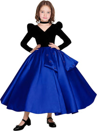 Long Sleeve Velvet Flower Girl Dresses A Line Crystal Satin Formal Dresses for Christmas